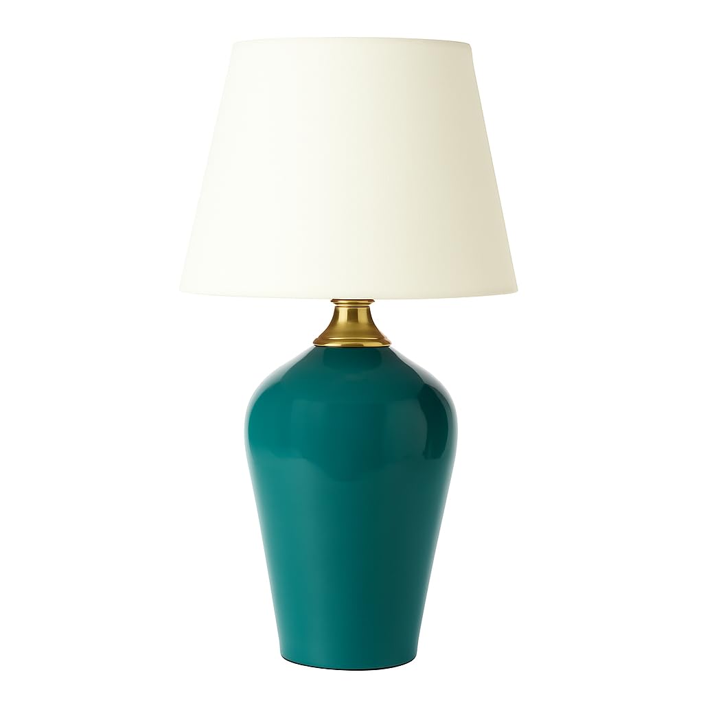 Green Pottery Table Lamp with White Lampshade for Living Room, Reception & Dinning Room 55 x 30 cm (White)