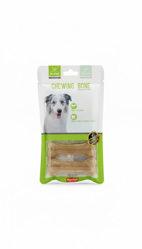Nunbell Edible Chewing Bones for Dogs, Natural, 4 Pieces