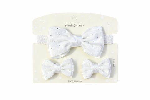 Kids Bow Set 3 Pieces (Headband + 2 Clips) – Stylish and Soft Design, Comfortable Hair Accessories with Good Stability, Suitable for Daily Use and Occasions (White)