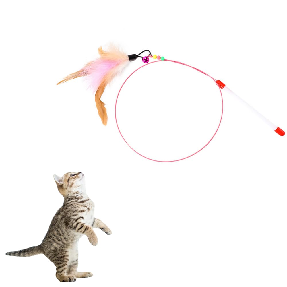 NeoStyle Cat Teaser, Interactive Cat Toys to Promote Bonding, Interactive Cat Toys with Feathers and Bells to Attract Cats' Attention, Interactive Cat Toys for Indoor Cats (steel wire feathers)