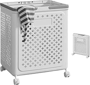 Next store Collapsible Laundry Basket with Wheels and Handles – Large Capacity for Storage and Organization – Durable Plastic Design & Easy to Move – Space Saving and Use in Bathroom or Laundry Room