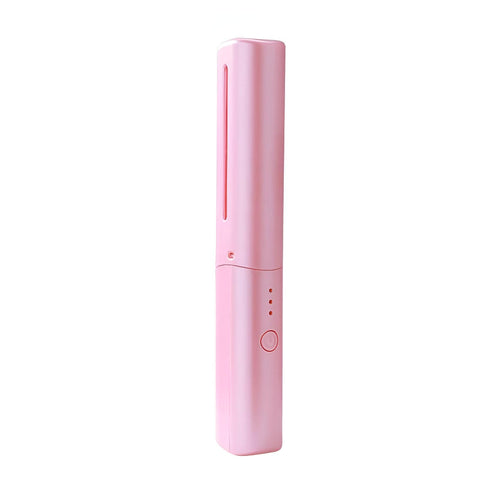 Portable hair straightener-built-in rechargeable wireless hair straightener brush with USB charging, temperature settings, flat iron comb for effortless styling (Pink.)