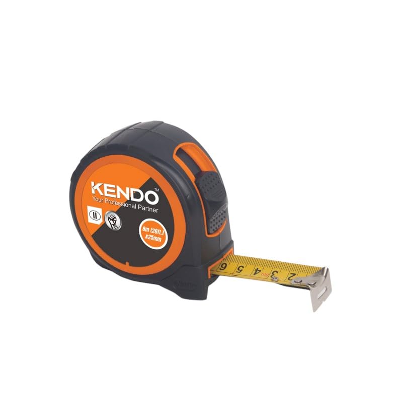 KENDO Metric and Inch Tape Measure, 8M / 26Ft × 25mm, Black