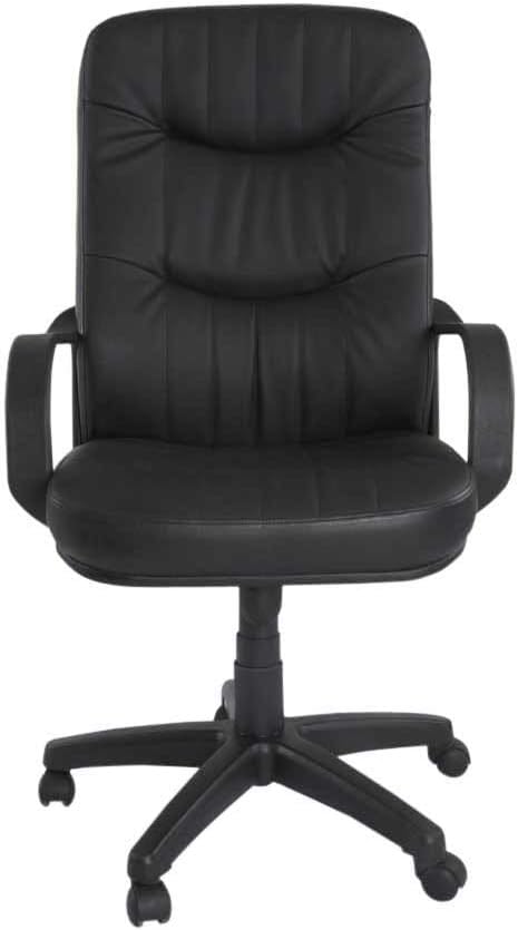 Black Leather High Back Office Chair with Handrests, Ergonomic Backrest and Swivel Wheels