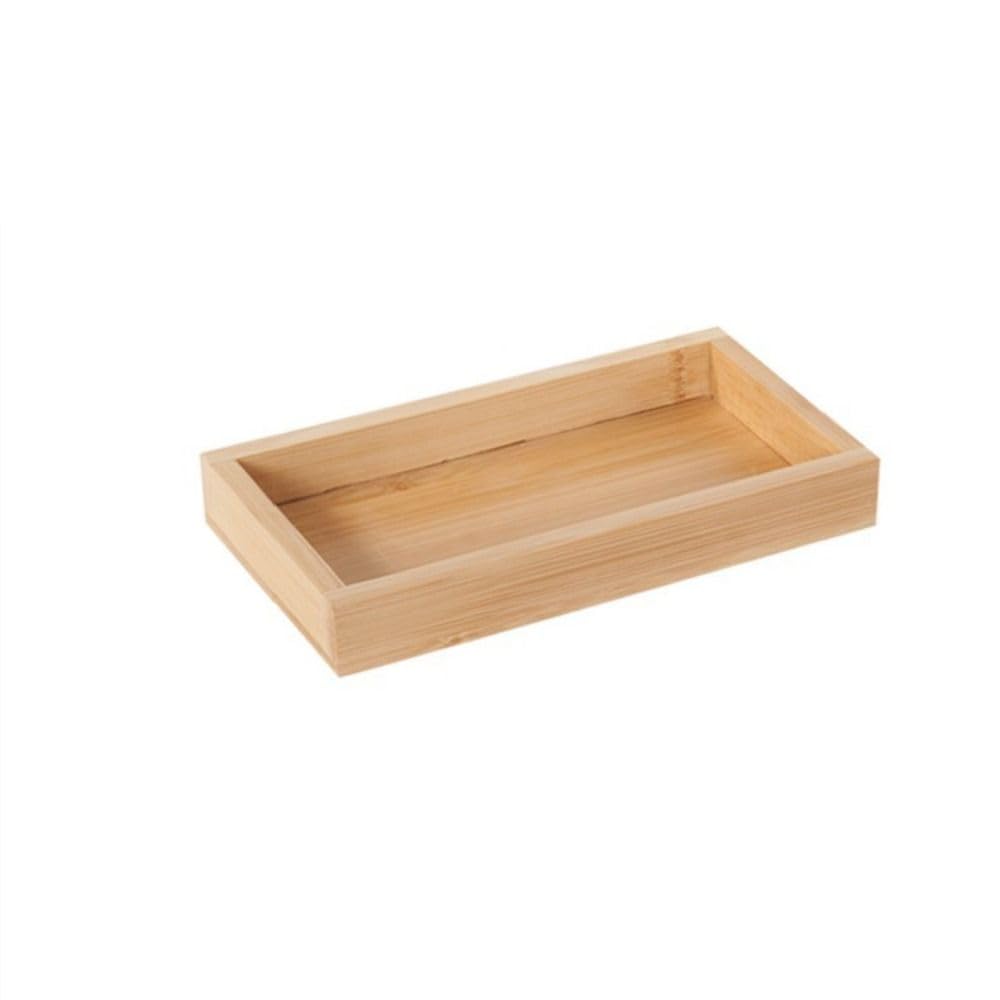 Natural Bamboo Serving Tray Wooden Rectangular Tea Tray Bathroom Vanity Tray Wood Counter Tray Wooden Basket Tray Organizer for Kitchen Countertop