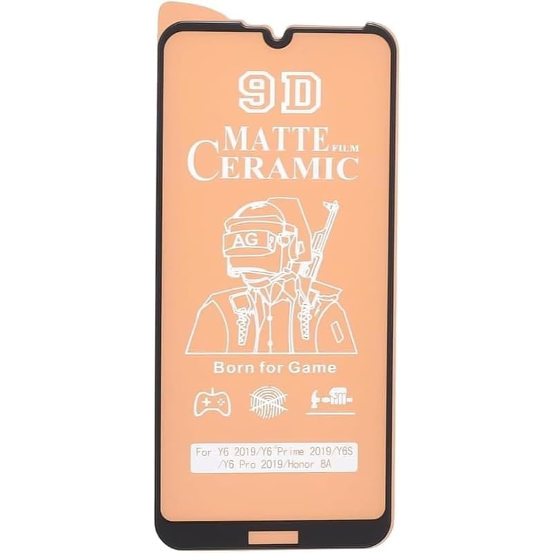 Ceramic Screen Protector, Full Coverage, Bubble Free Easy Installation, High Touch Sensitivity with Black Edges Compatible with Huawei Y6 Prime (2019) 6.09" - Transparent
