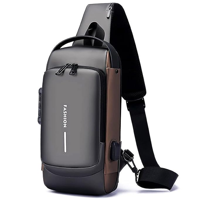 Waterproof Anti-theft Crossbody Bag With Password Zipper Lock & USB Charging Port, Men's Shoulder Chest Daypack Bag Travel Hiking Sling Backpack