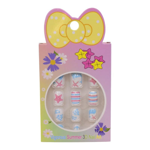 Nautical & Beach Designs 3D Press-On Nails 12-Piece Set for Girls - Multicolor