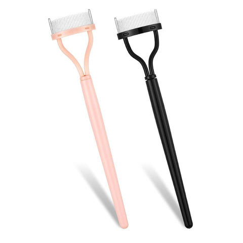2Pcs Stainless Steel Eyelash Separator Comb with Long Handle, Curved Design Mascara Applicator Tool with Protective Cover, Lash Separator Brush for Defined, Clump-Free Lashes (Multicolor)