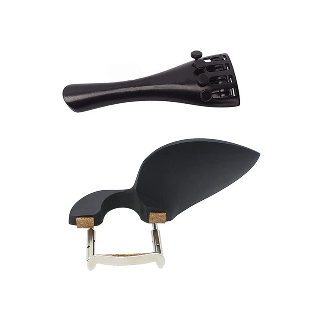 Jaw Support for Violin 3/4 4/4 Violin Chin Rest Wooden Strap Standard Mount Black Aluminium Alloy 4/4 Violin Tail Piece with 4 Thin
