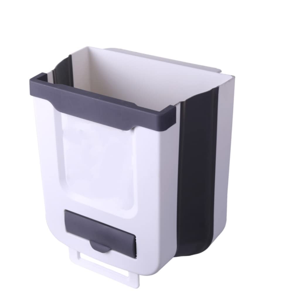 Folding Trash Can, 10L Multifunction Hanging Kitchen Trash Can for Car, Office, Dormitory, Bedroom and Bathroom (White)