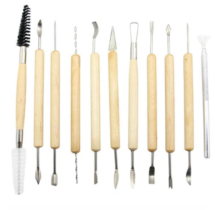Ceramic Clay Sculpting Tool Set, Wooden Handles, Metal Heads, Versatile Artist Kit 11 Pieces