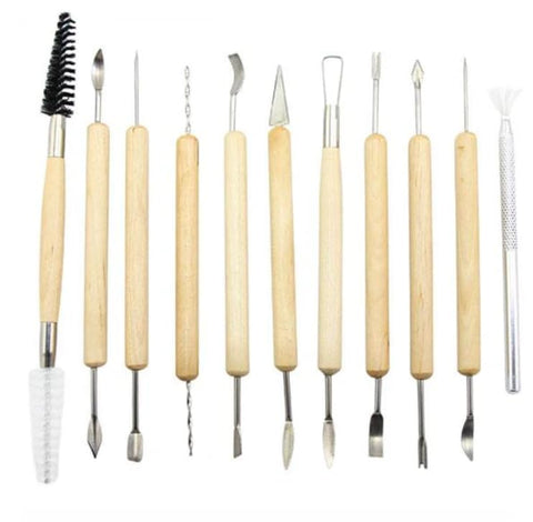 Ceramic Clay Sculpting Tool Set, Wooden Handles, Metal Heads, Versatile Artist Kit 11 Pieces