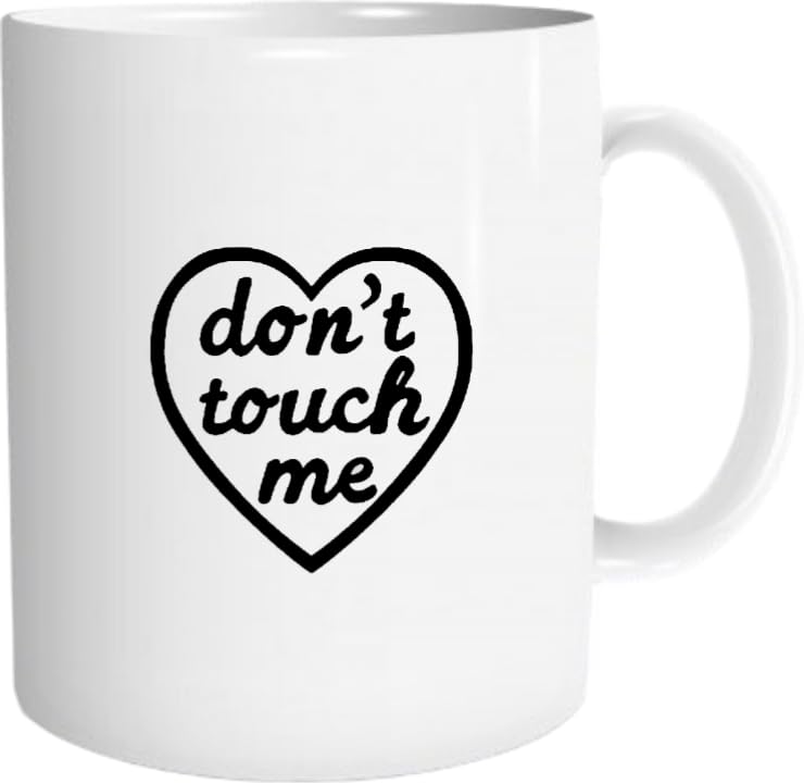 don't touch me Mug with assorted print, white ceramic