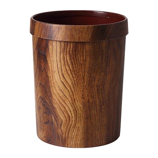 Wooden Wastebasket Trash Can Rubbish Bin Vintage Retro Simulation Wood Plastic Garbage Bin Container Farmhouse Style Trash Can for Home Office (Brown) (Brown)