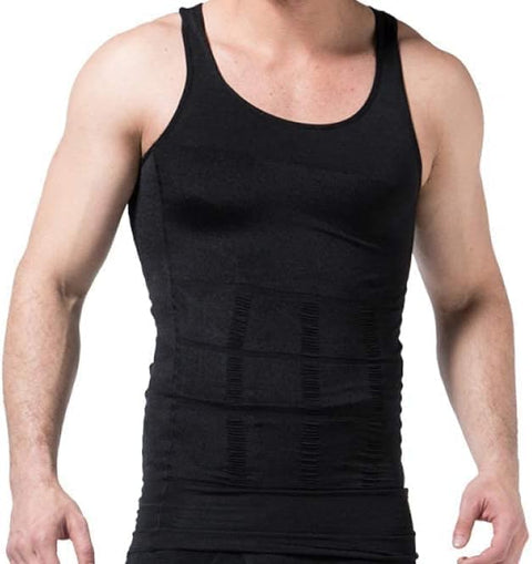 Men's Slim N Lift Slimming Shirt - Body Shaper Undershirt for a Defined Physique and Trimmed Waistline, Comfortable Slimming Vest for Everyday Wear (Black)