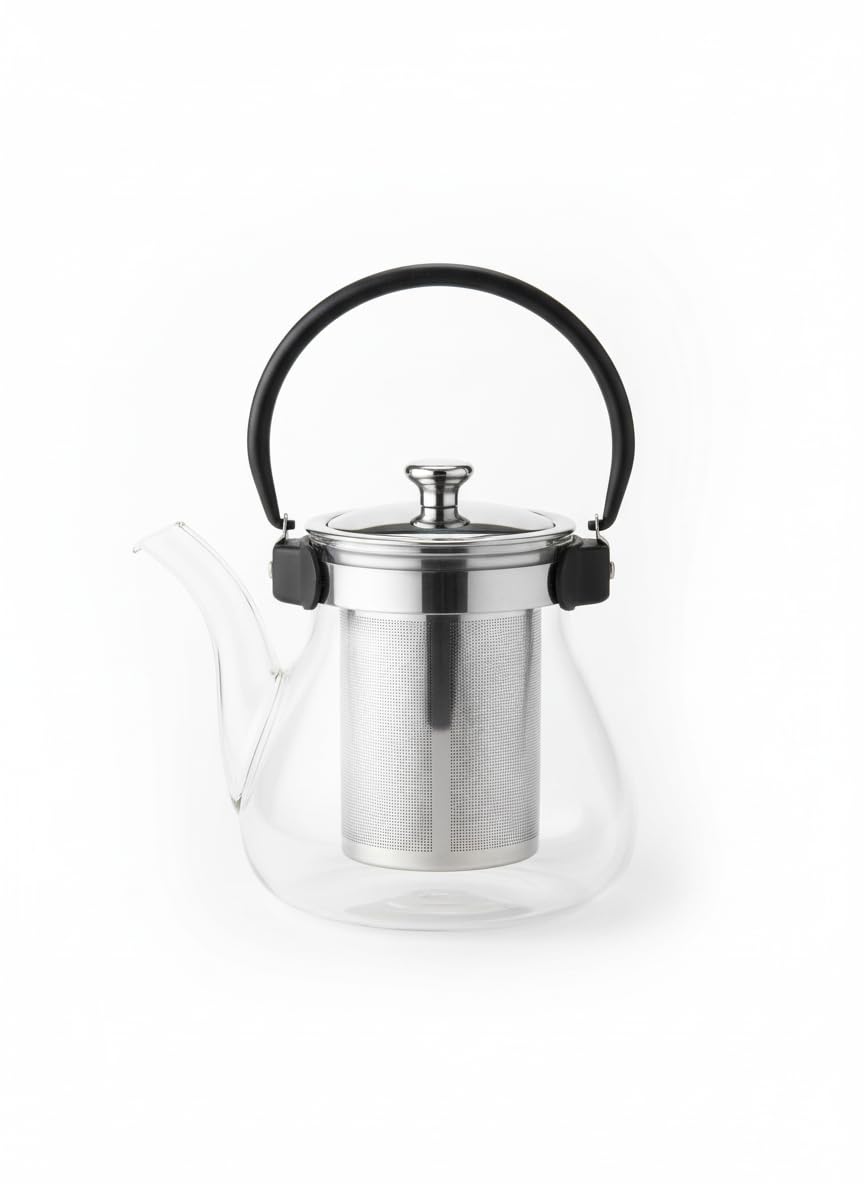 Glass Teapot with Stainless Steel Infuser – 1000ml Heat-Resistant Borosilicate Glass Kettle with Ergonomic Handle – Stovetop Safe Tea Maker for Loose Leaf & Blooming Teas (4-6 cups)