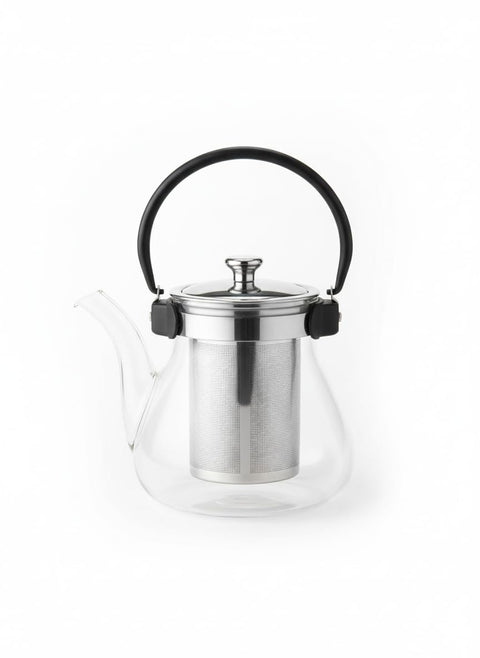 Glass Teapot with Stainless Steel Infuser – 1000ml Heat-Resistant Borosilicate Glass Kettle with Ergonomic Handle – Stovetop Safe Tea Maker for Loose Leaf & Blooming Teas (4-6 cups)