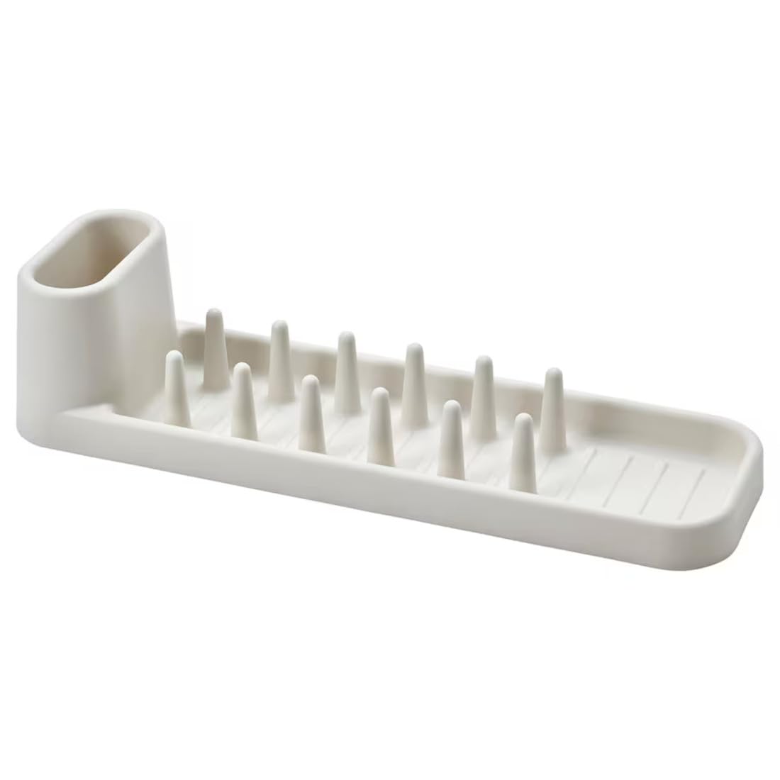 Graidient span STÄMLING Dish Drainer – Compact Off-White Plastic Drying Rack for Plates, Cups & Cutlery | Space-Saving Stackable Design with Water Collection Base – 48x15x11 cm (19x6x4 ¼)