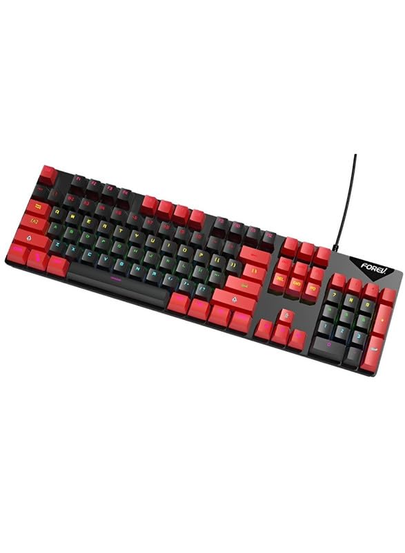 Forev Fvq302 Mixed Color Wired Mechanical Gaming Illuminated Keyboard Black Red