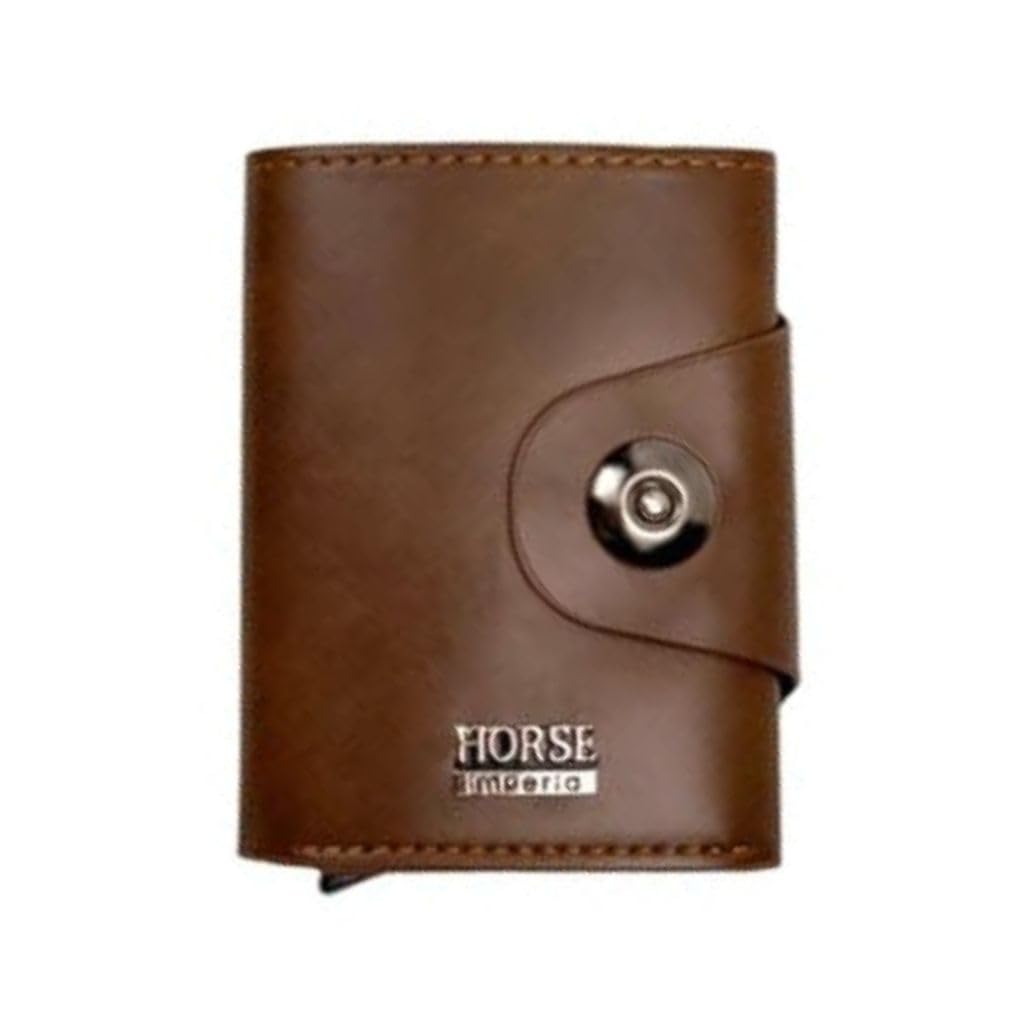 Horse Imperial Leather Wallet with Snap Buttons and Card Case (Brown)