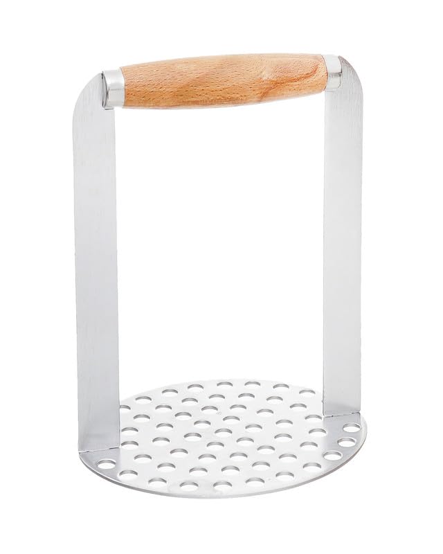 Rocky Potato and Bean Masher with Handle, Silver and Beige