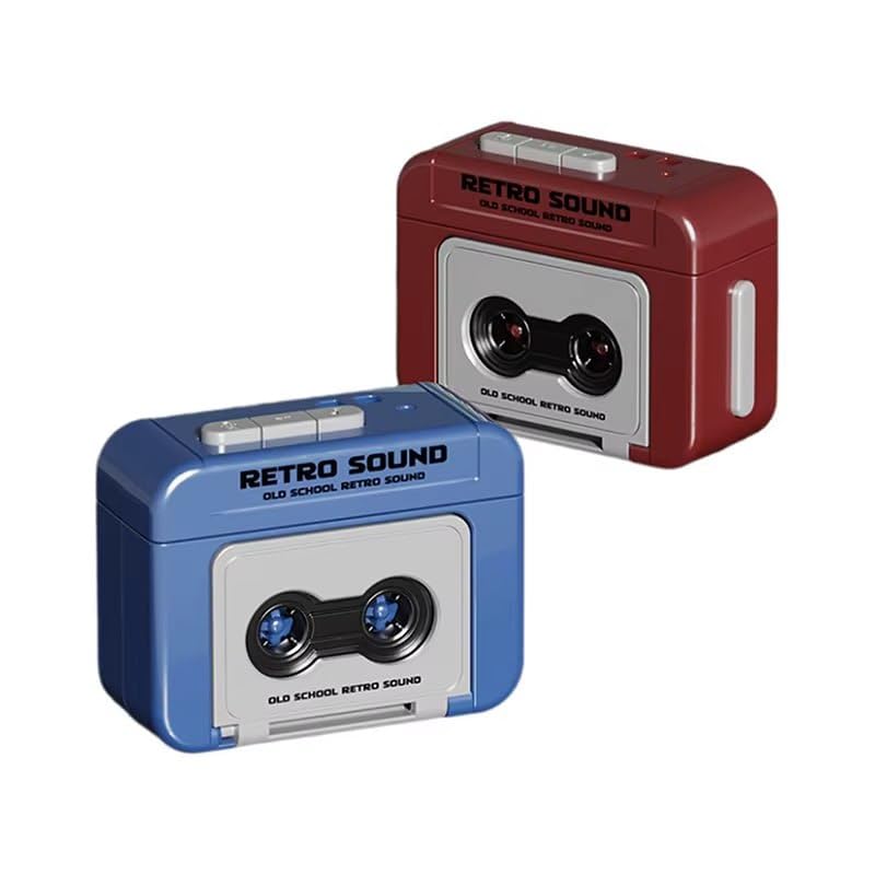 Retro Portable Cassette Recorder, Blue and Dark Red, ABS Plastic, Voice Message Recording, with Hanging Medallion