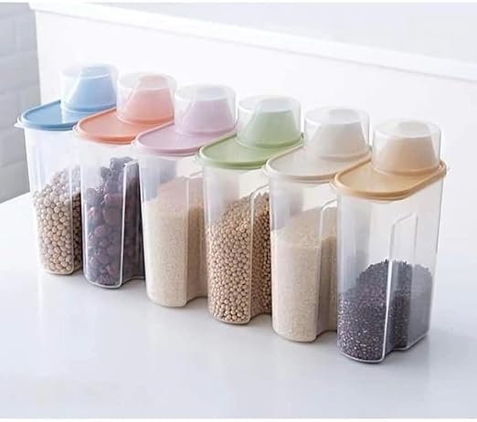 5-Piece Airtight Food Storage Containers Set – Multi-Purpose Clear Containers for Cereals, Pulses & Dry Food – Easy to Clean, Large Capacity, BPA-Free