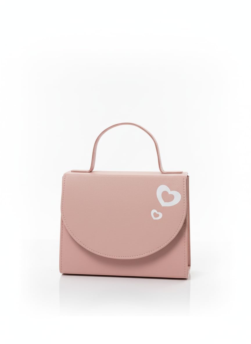 CAN'T BE REAL Pink Cosmetic Bag with Heart Design, Mini Handbag Style, Top Handle, Flap Closure