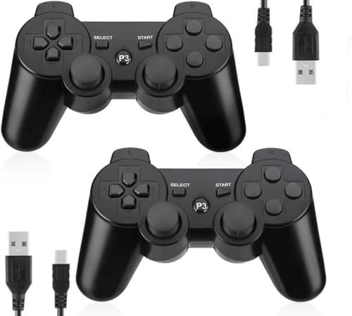 Wireless Controller for PS3 Playstation 3 Dual Shock, Bluetooth Remote Joystick Gamepad for Six-axis with Charging Cable (Black and Black)