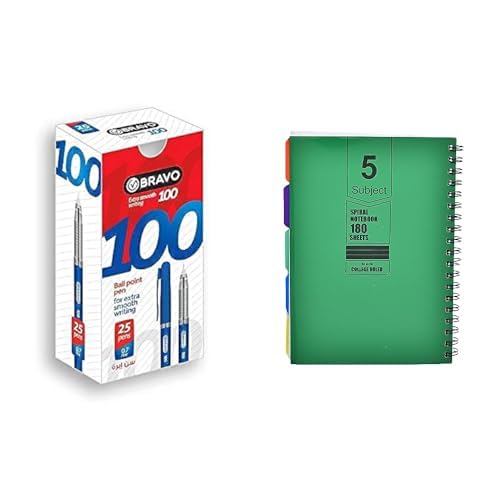 Bravo Stationery Bundle: Sasco Ball Pen Blue + Maayergy 5 Subject Spiral Notebook B5