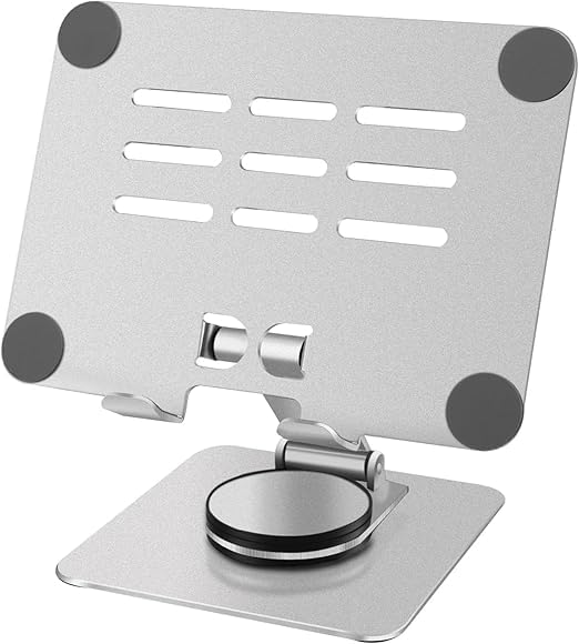 K14 Aluminum Laptop Stand with 360-Degree Rotation, Fully Adjustable Height and Angle, Anti-Slip Desktop Base, and Open Design for Heat Dissipation