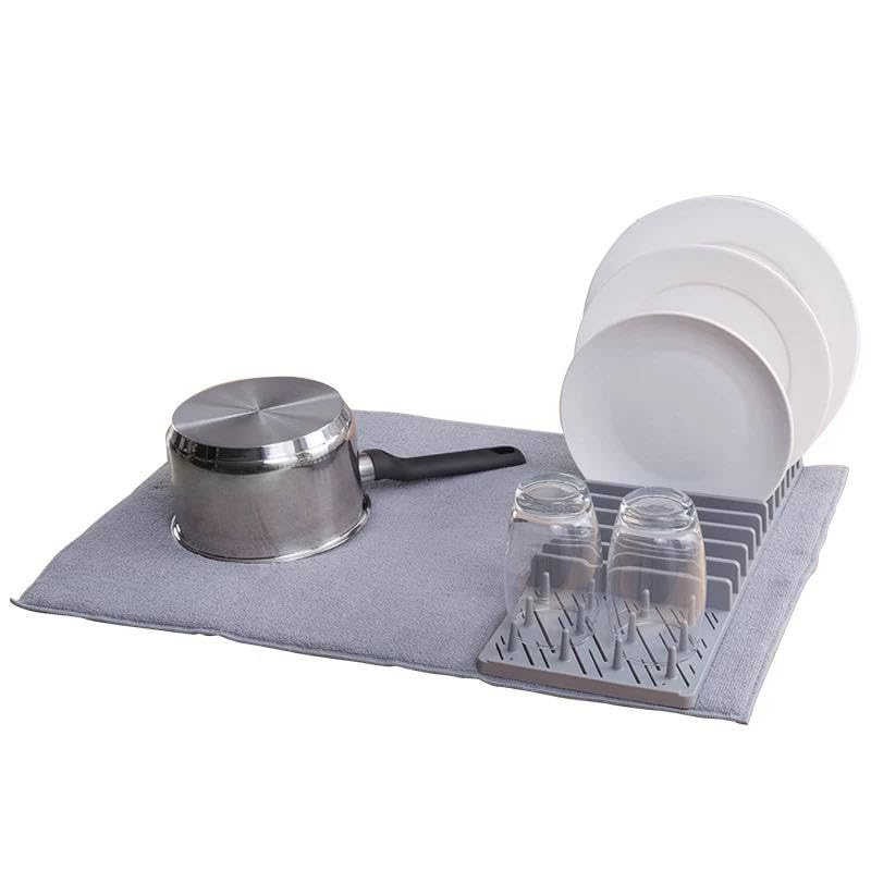 Multifunctional Kitchen Dish Drainer Rack, Absorbent Drain Pad, Heat Insulation, Detachable and Foldable Cloth for Home Use