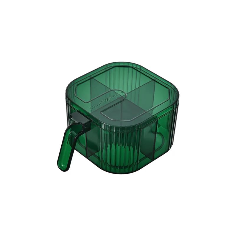 Next Store Acrylic Spice Set 4 Compartments with Spoon Each Compartment, Modern Condiment Organizer with Airtight Lid for Kitchen, Complete Storage Box and Dry Organizer (Green)