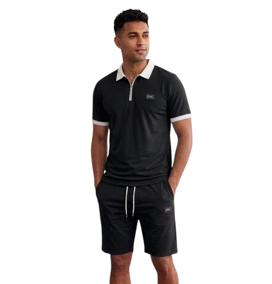 Miza Tring Men's Summer Zipper Collar T-Shirt and Shorts Summer Milton Elastic Material Multi Colors Large to 3XL Casual Chic