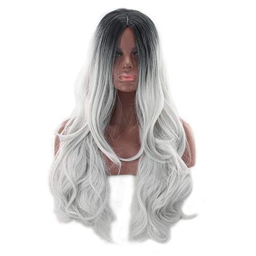 Long Ombre Gray 2 Tones Synthetic Wig Fluffy Curly Hair