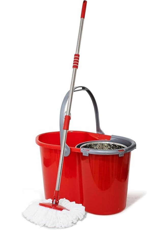 El Watania National Easy & Quick Automatic Cleaning Bucket, 2 Red Mop Pads, 18 Liter Capacity 62220117034952