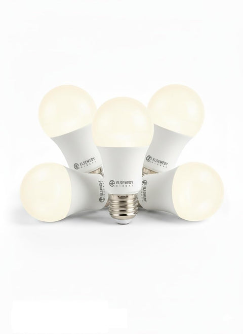 Pack of 5 | EcoBright 9W LED Bulb | 5-Year Warranty | ORSAM Chip | E27 Base| A+ Energy Lamp | Lightbulb for Indoor, Outdoor, Home, Office, School, Club, Universal Usage | by ElSewedy Global (Warm)