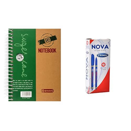 Bravo Stationery Bundle: Sasco Eco Notebook A5 + Prima Ballpoint Pen Blue 10-Pack