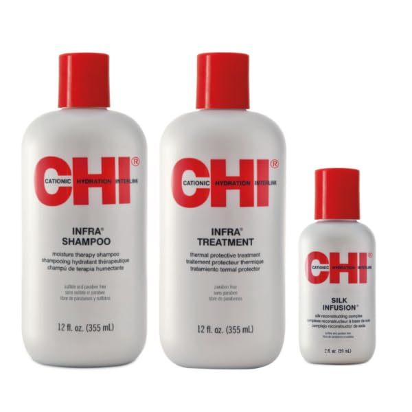 CHI Infra Hair Care Set, Shampoo 355 ml, Treatment 355 ml, Silk Infusion 59 ml