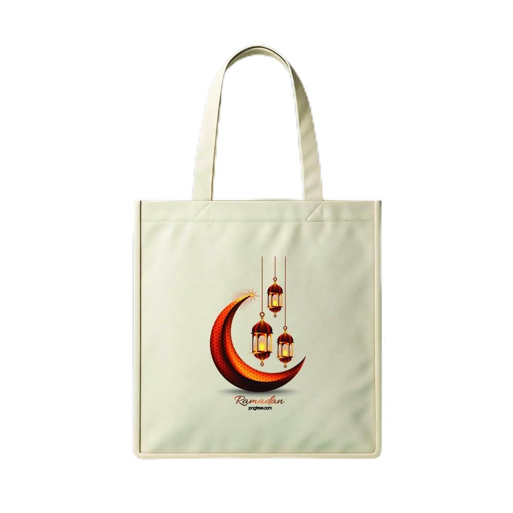 Tote Bag - Ramadan Karem Design 2 Canvas Zipper Bag, Cotton Shoulder Bag for Ramadan Gifts, Cream White Durable and Fashionable.