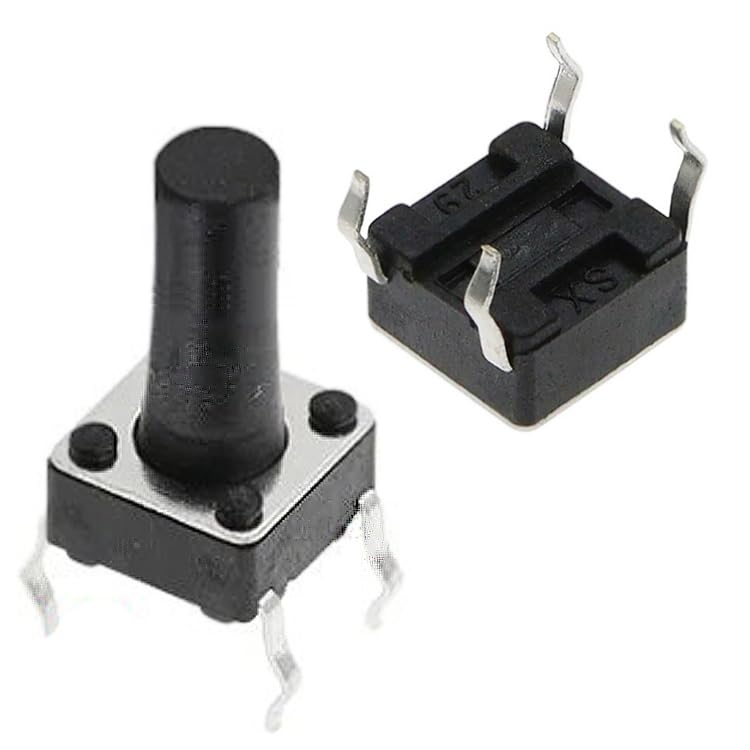 Button Power - Micro High performance Durable Tactile Push Button Square Momentary Switch DIP Light Touch Power Switch 4Pins for PCB (6mm x 6mm x 12mm) DIP