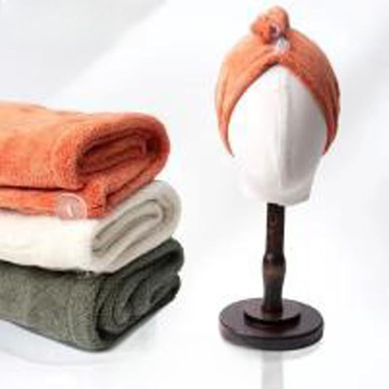 Microfiber Hair Drying Towel, Button-Up Design, Orange, 24 x 63 cm, Quick Dry Hair Wrap