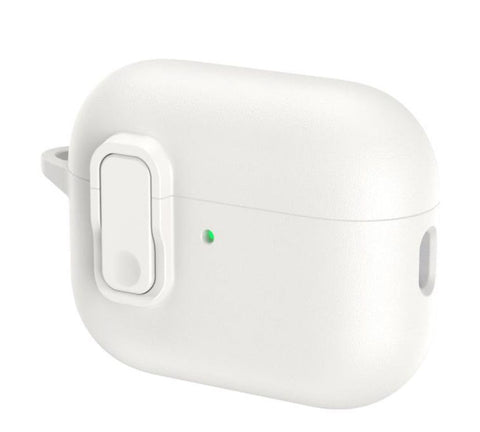 Fekra XDcase for AirPods Pro 3 Case (3rd Generation 2025) – Faux Leather Texture TPU Protective Cover with Lock & Carabiner – Shockproof Anti-Scratch Full Body Protection for AirPods Pro 3 (White)