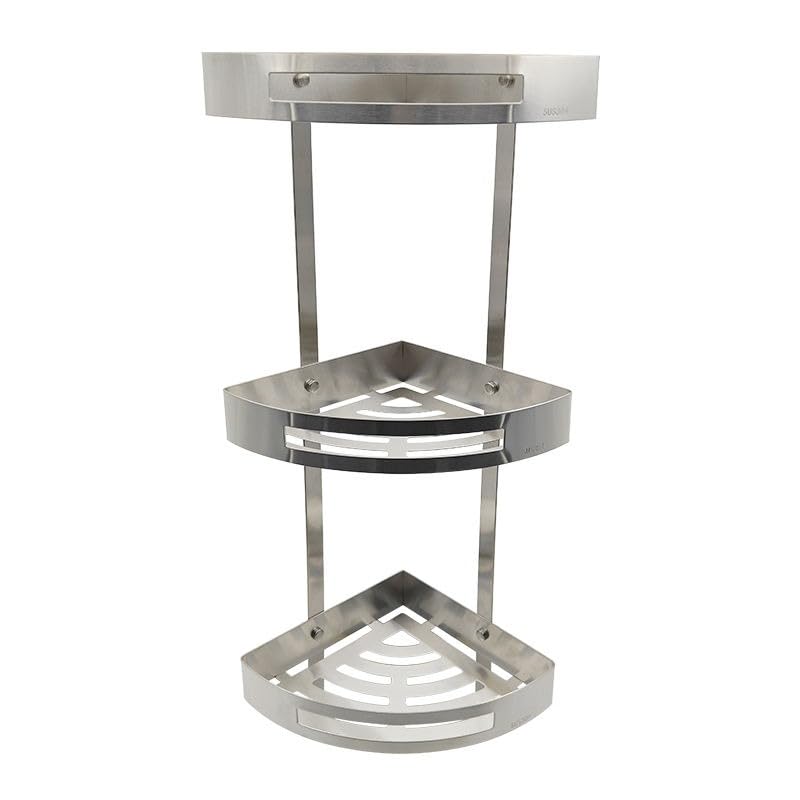 Stainless Steel Bathroom Corner Shelf - Rustproof Multi-Layer Storage - Modern Design Easy to Install (3 Tier Silver Shelf)