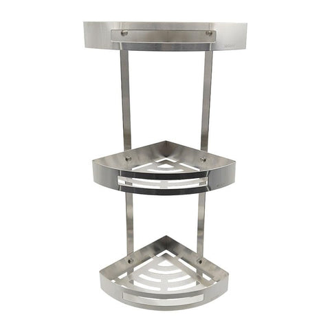 Stainless Steel Bathroom Corner Shelf - Rustproof Multi-Layer Storage - Modern Design Easy to Install (3 Tier Silver Shelf)