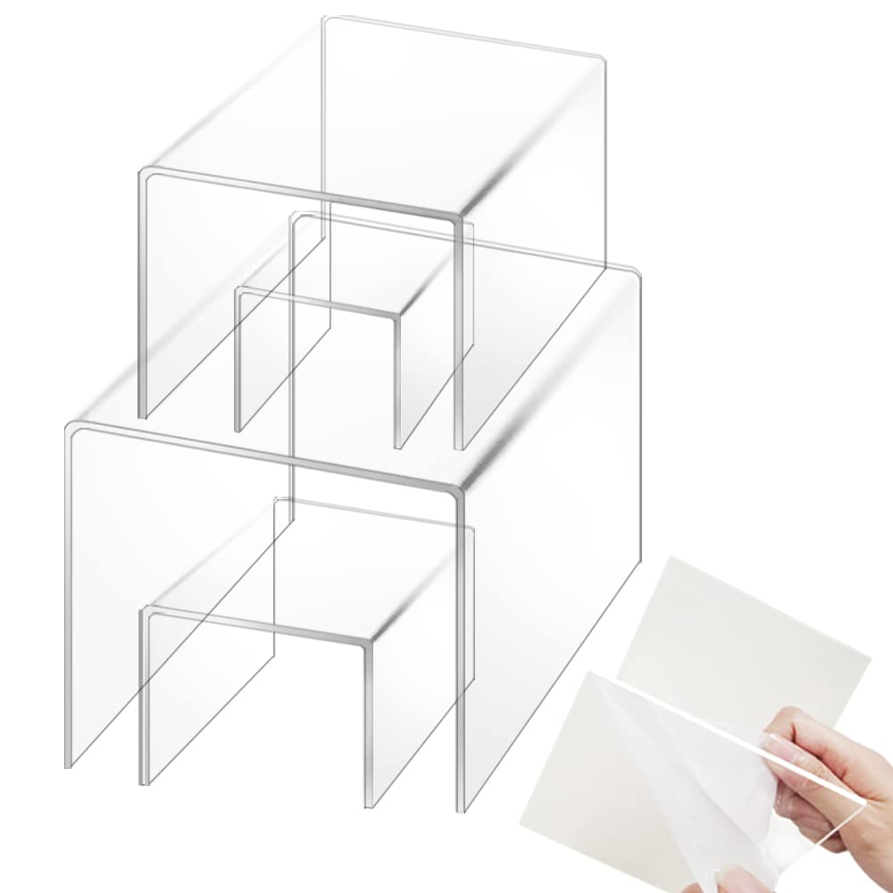 BEST MEDIA 4-Piece Transparent Acrylic Display Riser Set, Premium Showcase Stands for Jewelry, Figures, and Desserts for retail displays- 7-6-15-2 cm - Premium - 4-Piece Set - Transparent