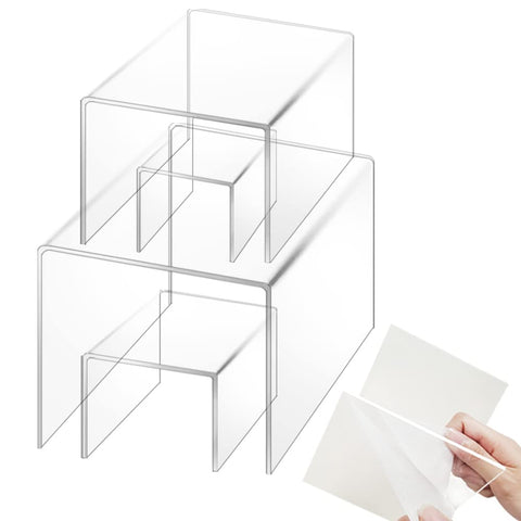 BEST MEDIA 4-Piece Transparent Acrylic Display Riser Set, Premium Showcase Stands for Jewelry, Figures, and Desserts for retail displays- 7-6-15-2 cm - Premium - 4-Piece Set - Transparent