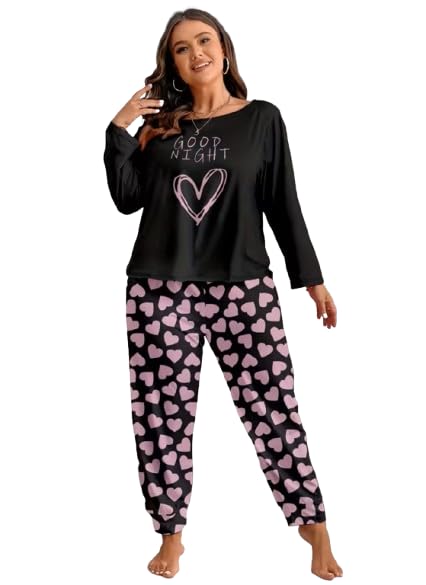 Women's Cotton Pajamas Sublimation Big Size Heart Print 2 Piece Pajama Set – Women Cotton Pajama Set Plus Size Heart Print