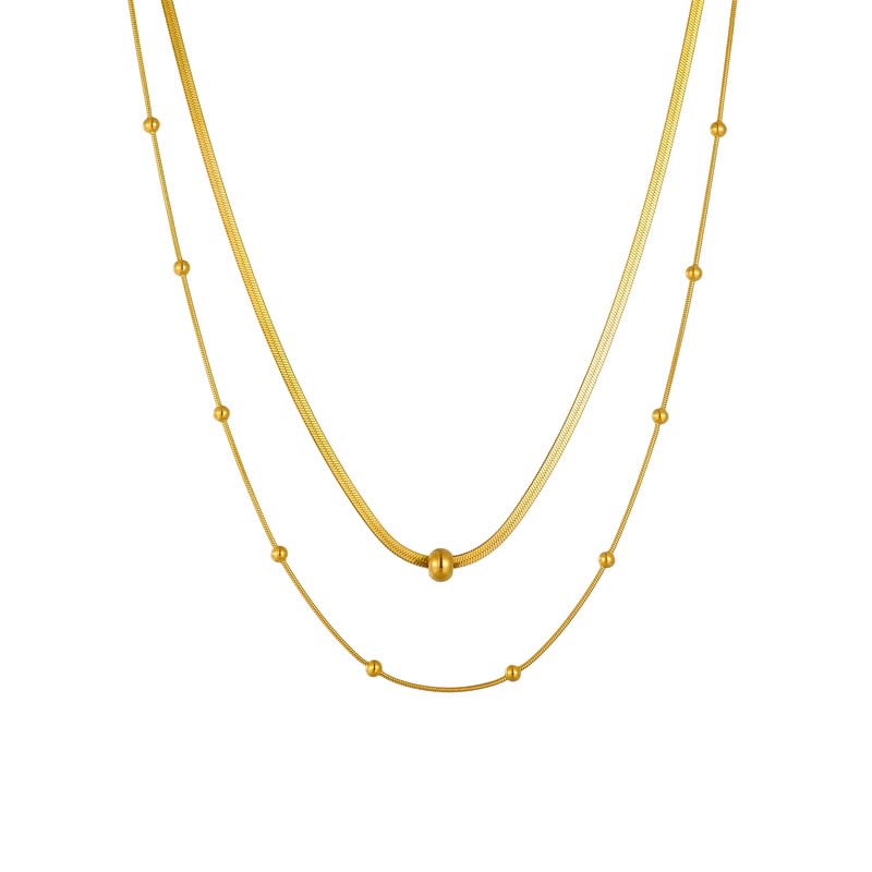 Gold Plated Tarnish Free Stainless Steel Gold Bead Necklace Double Layer Necklace for Women